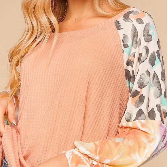 Plus Size Peach Waffle Knit Top, NEW - Picture 1 of 4
